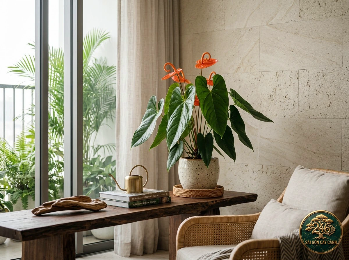 Pigtail anthurium (Anthurium scherzerianum): interior living-space styling