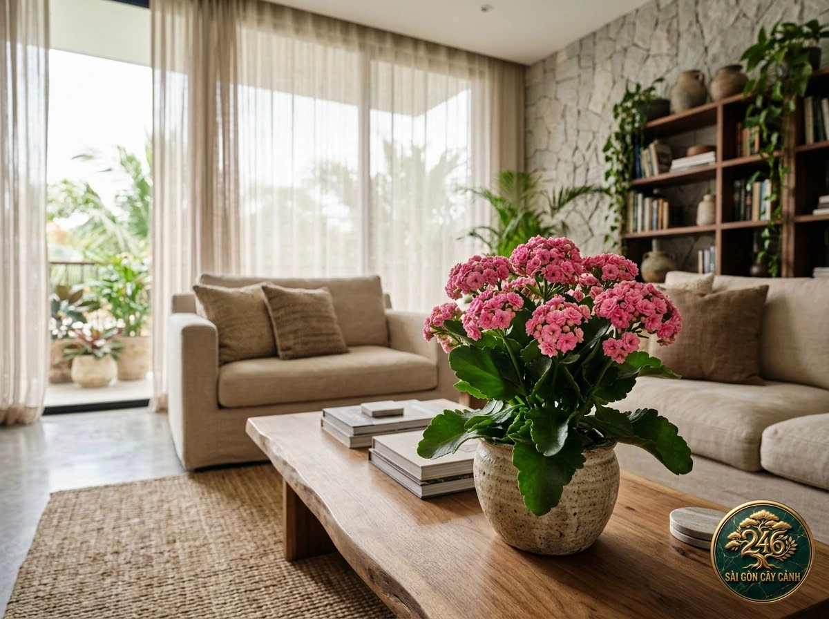 Flaming katy (Kalanchoe blossfeldiana): interior living-space styling