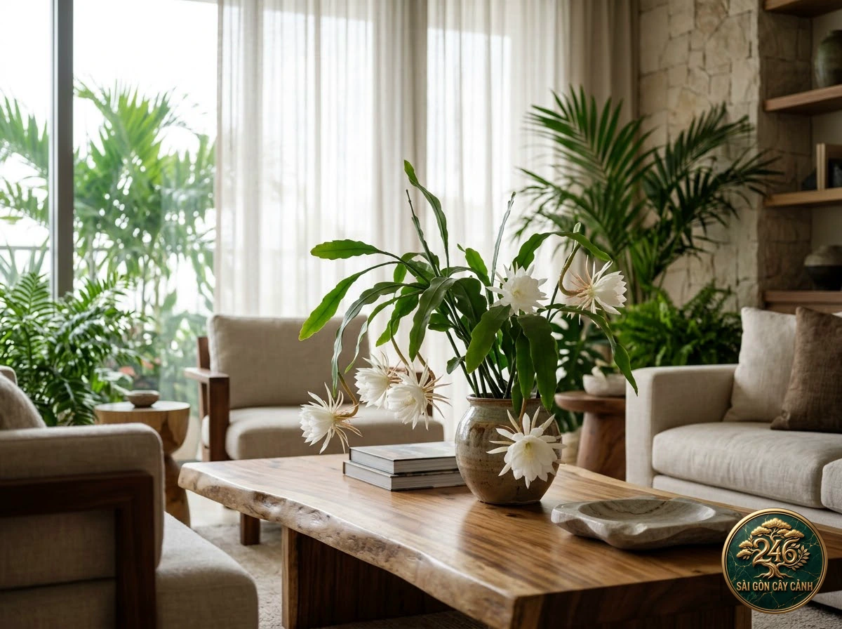 Hoa quỳnh trắng nở đêm (Epiphyllum oxypetalum): bố trí trong không gian sống