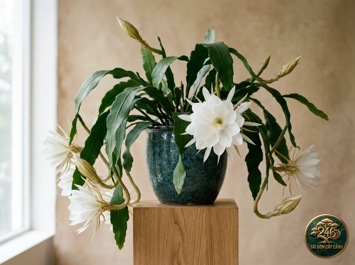 Hoa quỳnh trắng nở đêm (Epiphyllum oxypetalum): hình ảnh hồ sơ