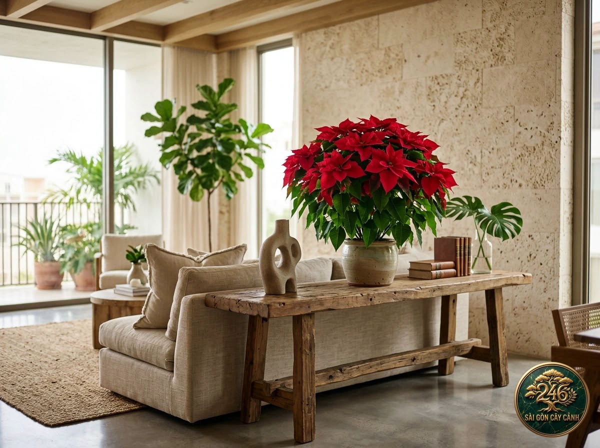 Cây hoa trạng nguyên đỏ (Euphorbia pulcherrima): bố trí trong không gian sống
