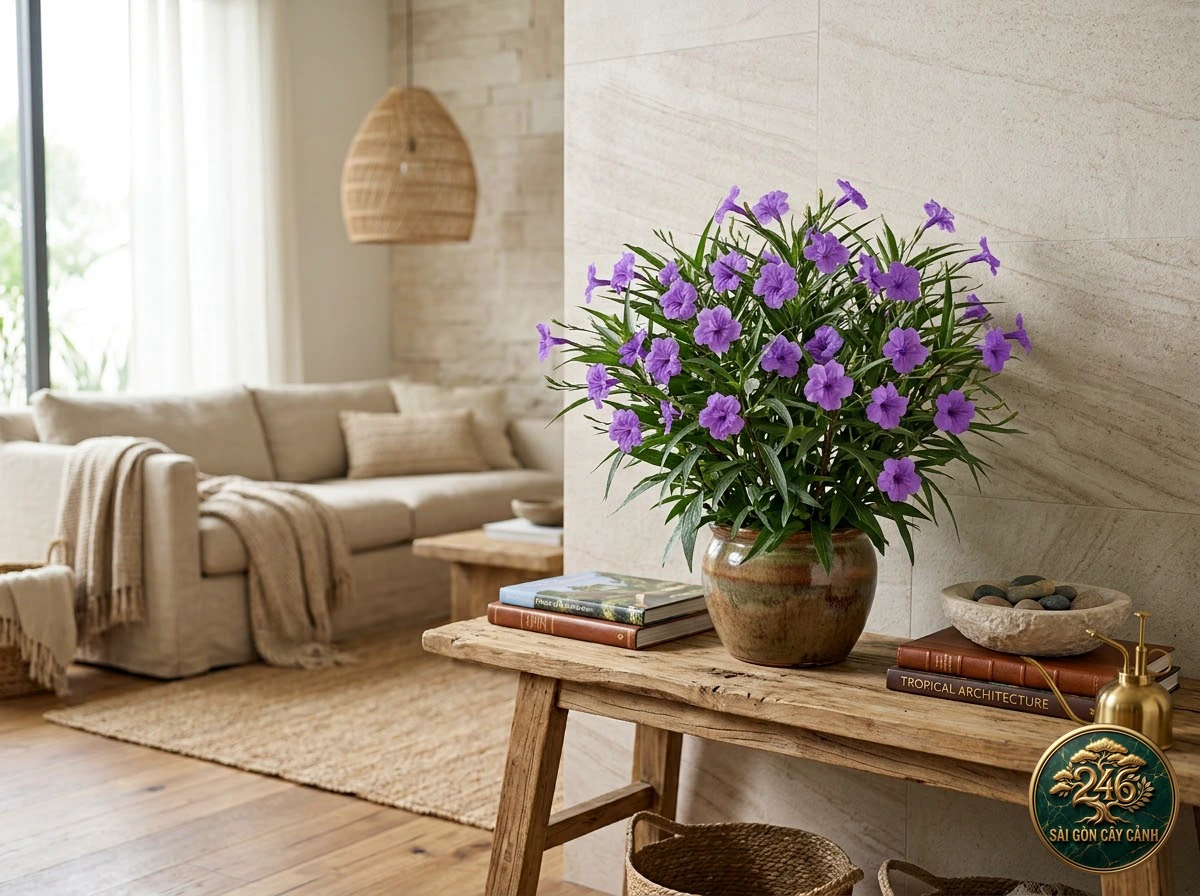 Cây hoa chiều tím thanh mảnh (Ruellia simplex): bố trí trong không gian sống