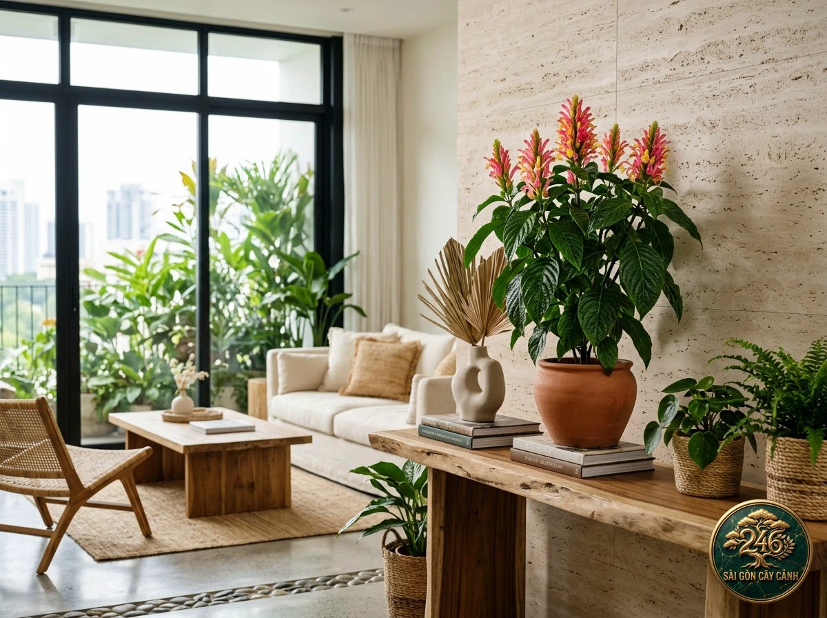 Brazilian plume flower (Jacobinia carnea): interior living-space styling