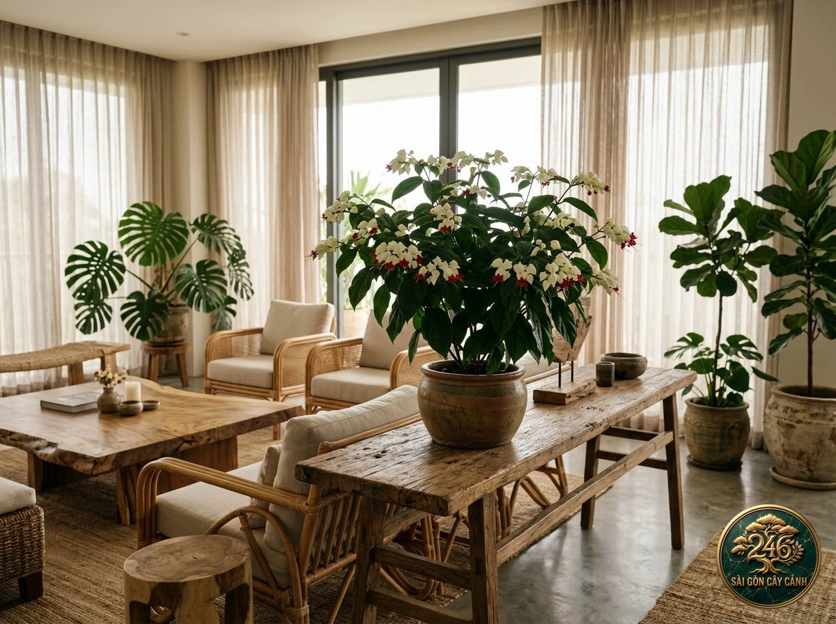 Bleeding glory bower (Clerodendrum thomsoniae): interior living-space styling