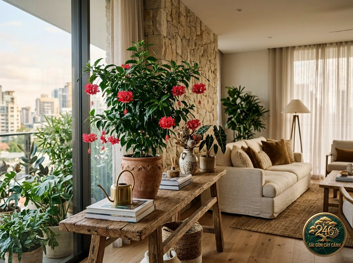 Cây hoa dâm bụt lồng đèn xẻ (Hibiscus schizopetalus): bố trí trong không gian sống