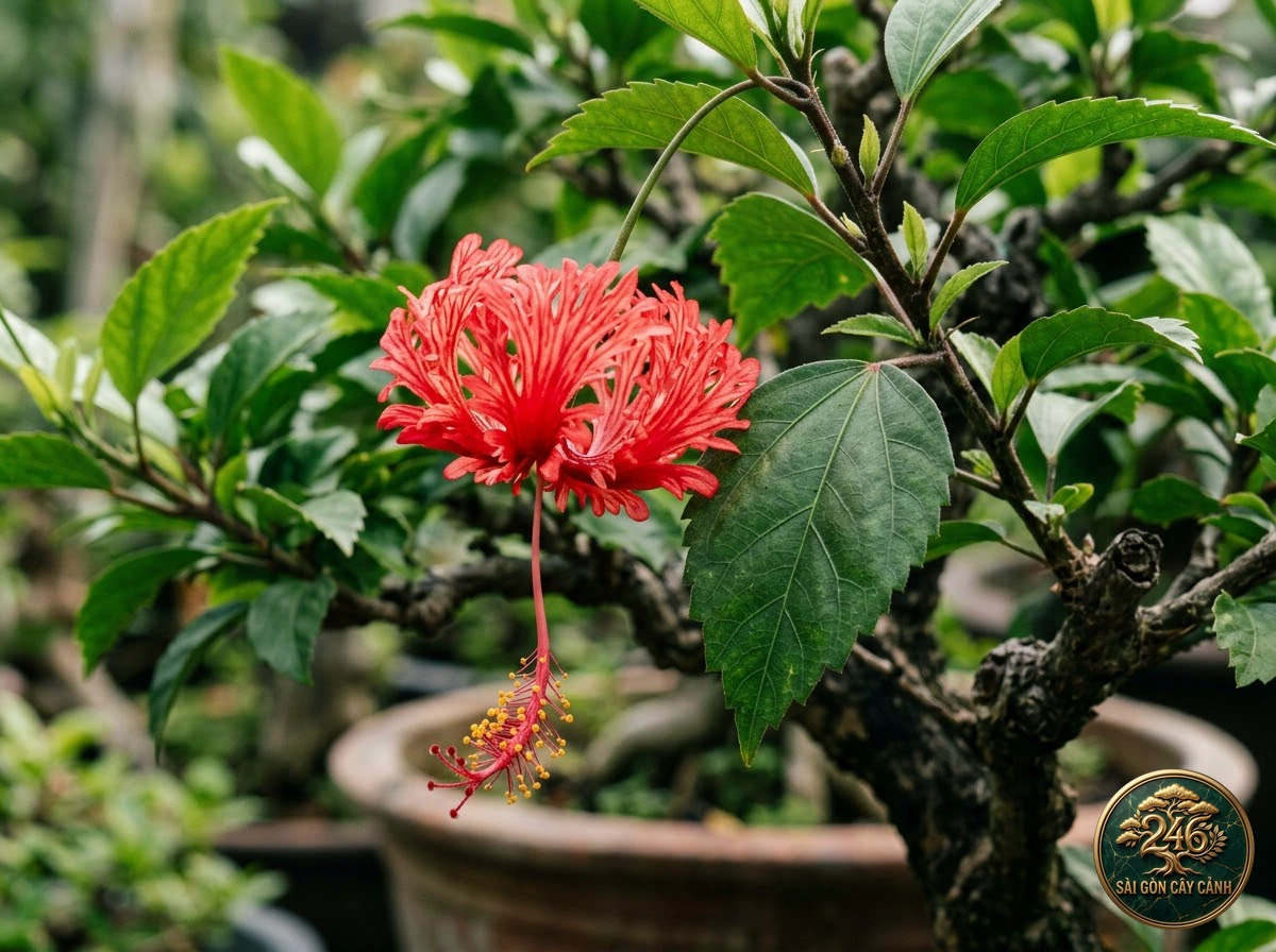 Cây hoa dâm bụt lồng đèn xẻ (Hibiscus schizopetalus): đặc điểm nhận diện