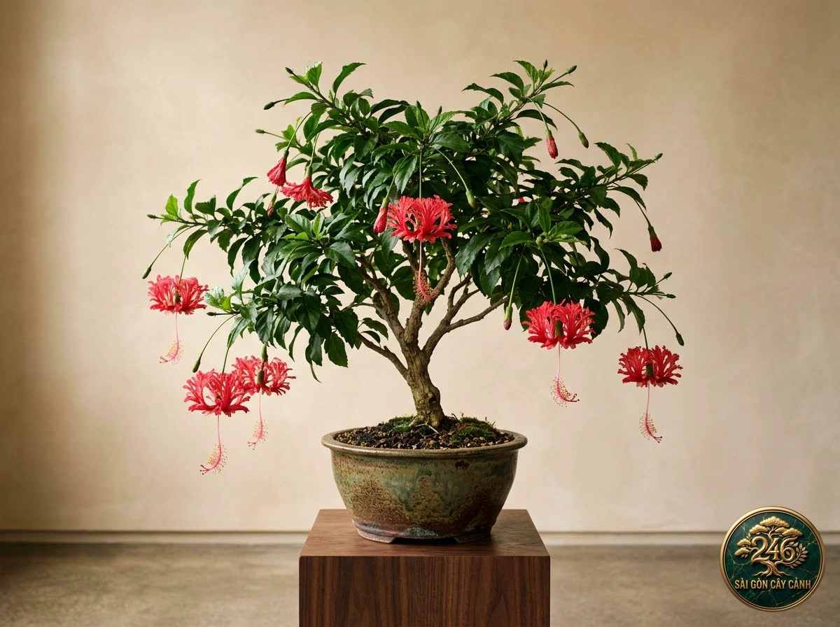 Cây hoa dâm bụt lồng đèn xẻ (Hibiscus schizopetalus): hình ảnh hồ sơ