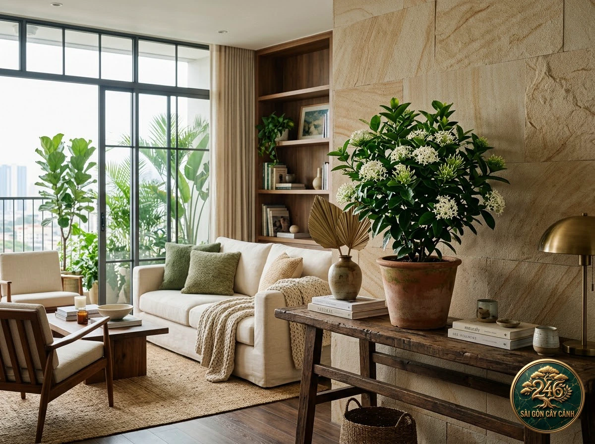 White ixora (Ixora finlaysoniana): interior living-space styling