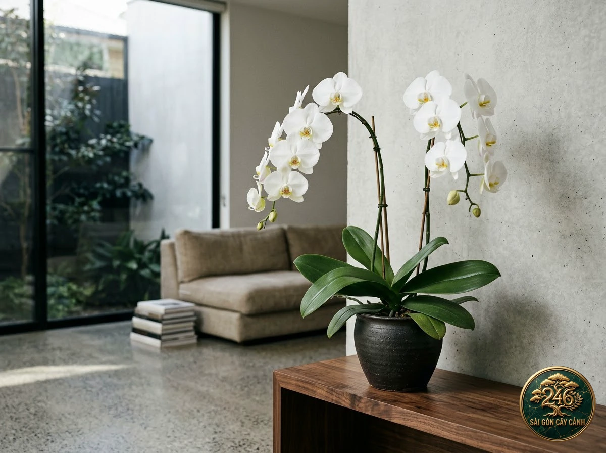 Moth orchid amabilis (Phalaenopsis amabilis): interior living-space styling