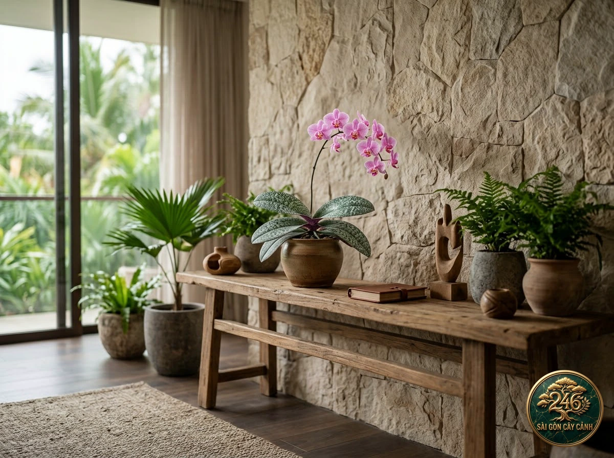Lan hồ điệp lá gấm hoa hồng (Phalaenopsis schilleriana): bố trí trong không gian sống