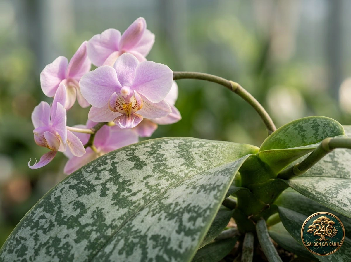 Lan hồ điệp lá gấm hoa hồng (Phalaenopsis schilleriana): đặc điểm nhận diện