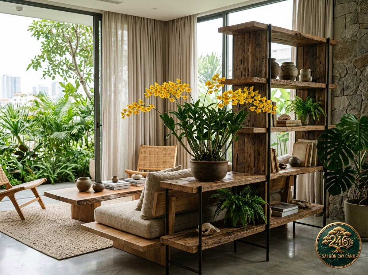Golden arch dendrobium (Dendrobium chrysotoxum): interior living-space styling