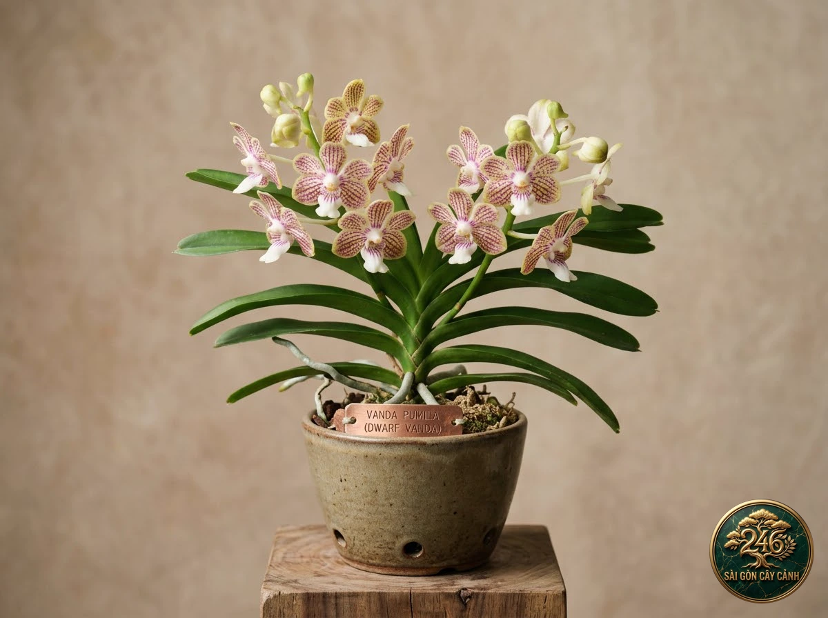 Lan vanda mini hoa trắng họng đỏ (Vanda pumila) - Chân dung hình thái chuẩn Sài Gòn Cây Cảnh