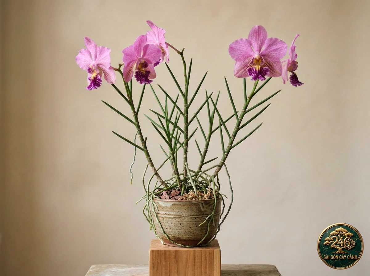 Lan vanda lá kim cành tròn (Papilionanthe teres) - Chân dung hình thái chuẩn Sài Gòn Cây Cảnh