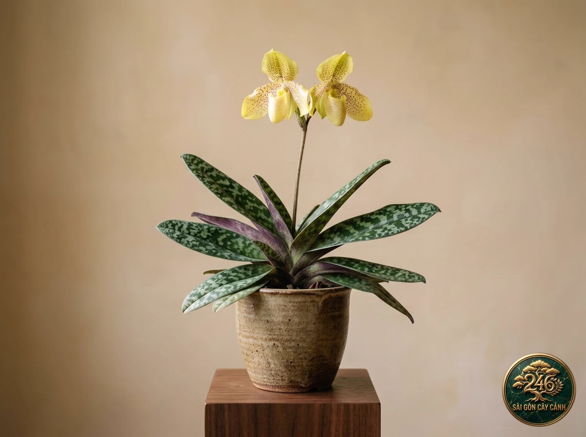 Lan hài gấm vàng đốm (Paphiopedilum concolor) - Chân dung hình thái chuẩn Sài Gòn Cây Cảnh