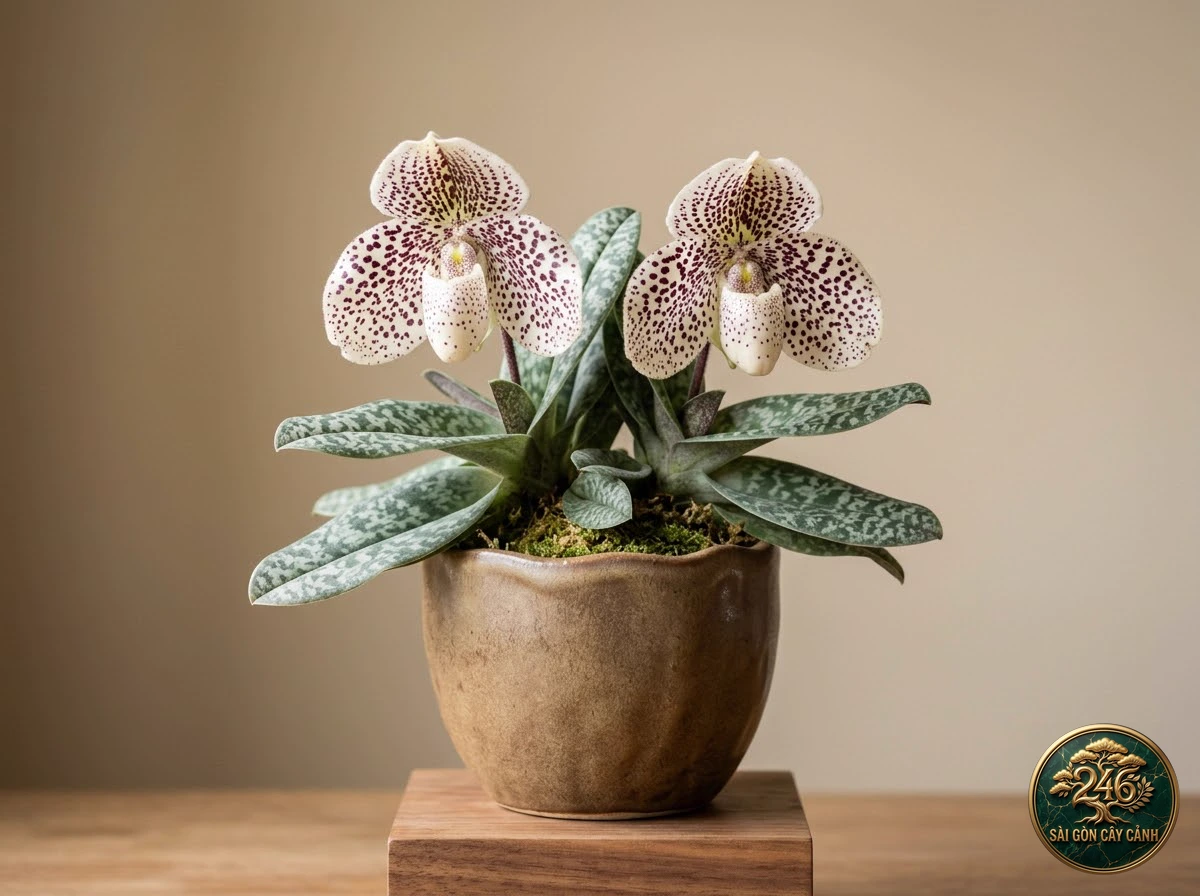 Lan hài đốm trứng cút cánh tròn (Paphiopedilum bellatulum) - Chân dung hình thái chuẩn Sài Gòn Cây Cảnh