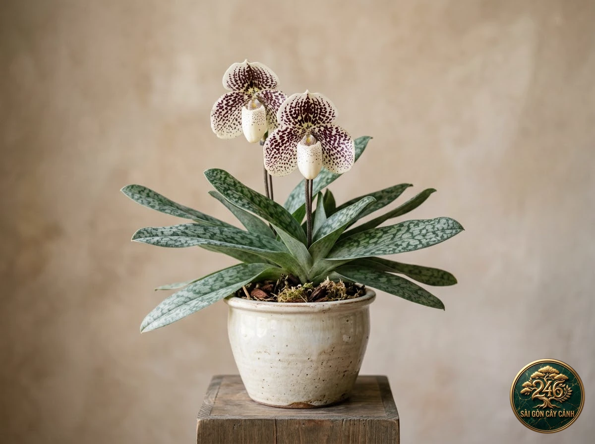 Lan hài đốm đen cánh xòe (Paphiopedilum godefroyae) - Chân dung hình thái chuẩn Sài Gòn Cây Cảnh