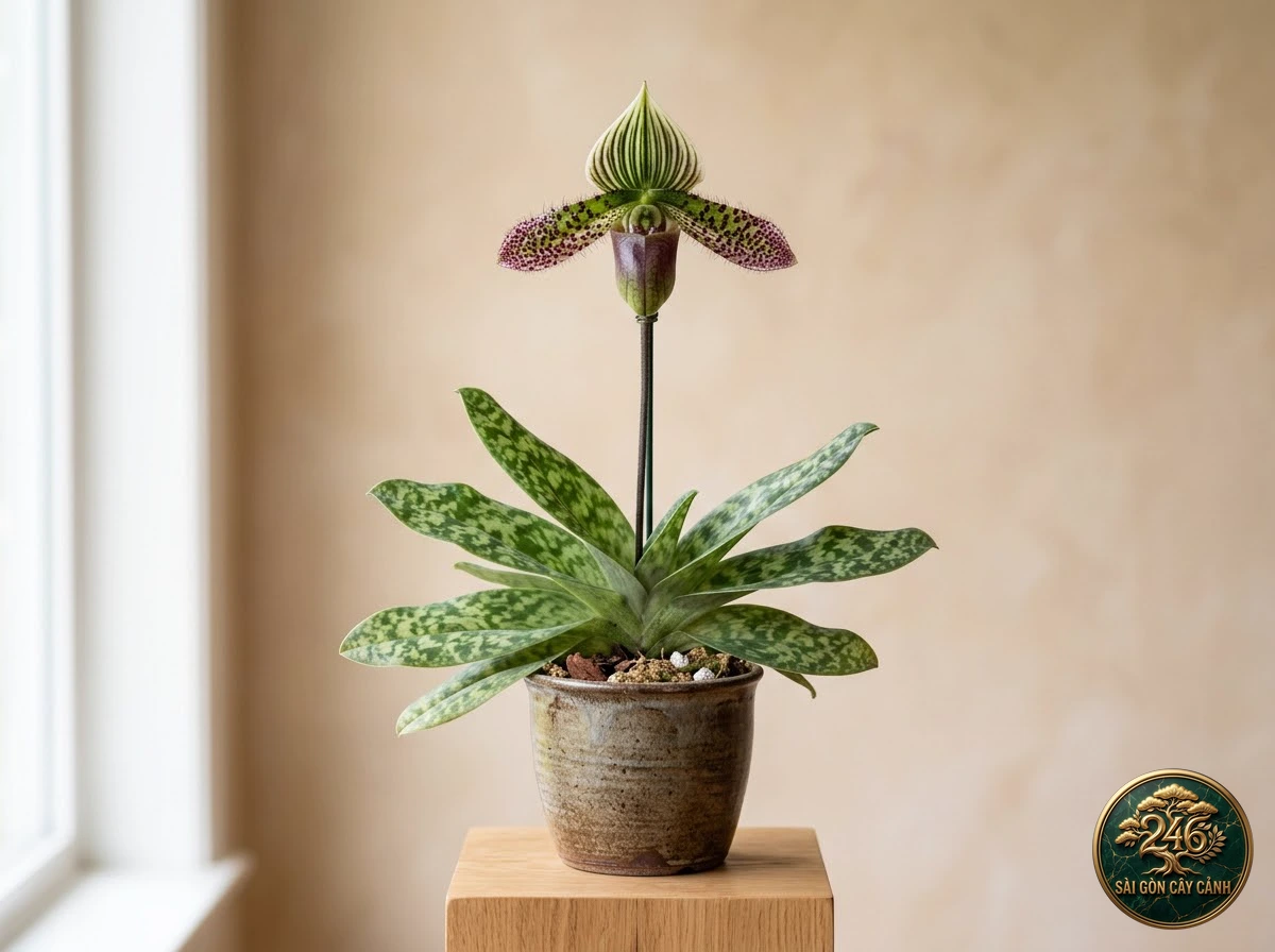 Lan hài cánh ngang đốm xanh (Paphiopedilum sukhakulii) - Chân dung hình thái chuẩn Sài Gòn Cây Cảnh
