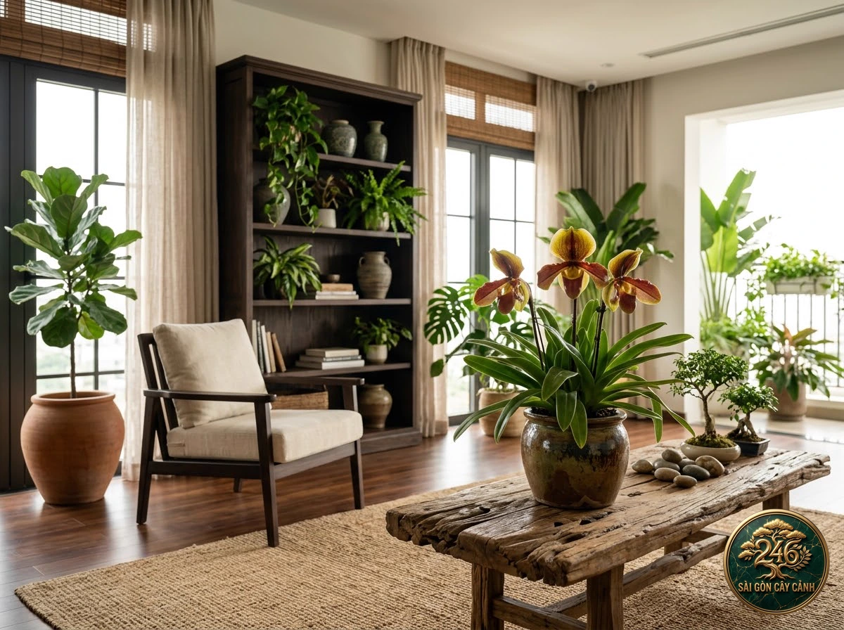 Villose paphiopedilum (Paphiopedilum villosum) - Interior styling Saigon Cay Canh standard