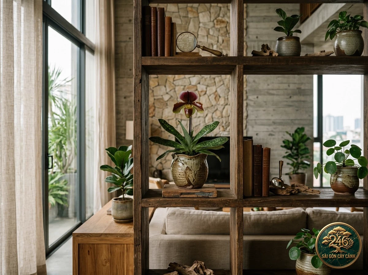 Lan hài hoa nâu đỏ gratrix (Paphiopedilum gratrixianum) - Ứng dụng không gian chuẩn Sài Gòn Cây Cảnh