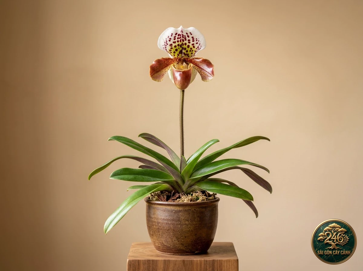 Lan hài hoa nâu đỏ gratrix (Paphiopedilum gratrixianum) - Chân dung hình thái chuẩn Sài Gòn Cây Cảnh