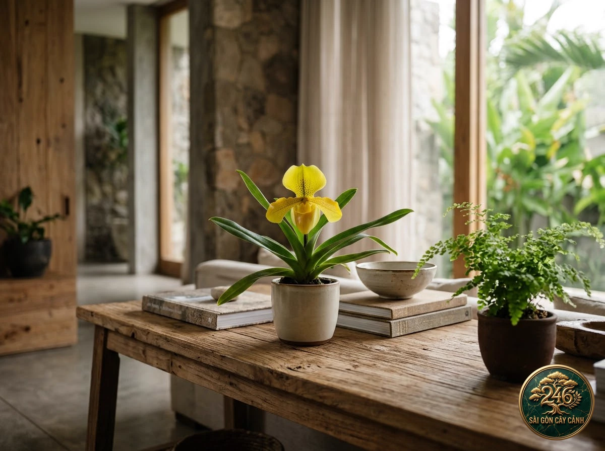 Helen's dwarf paphiopedilum (Paphiopedilum helenae) - Interior styling Saigon Cay Canh standard