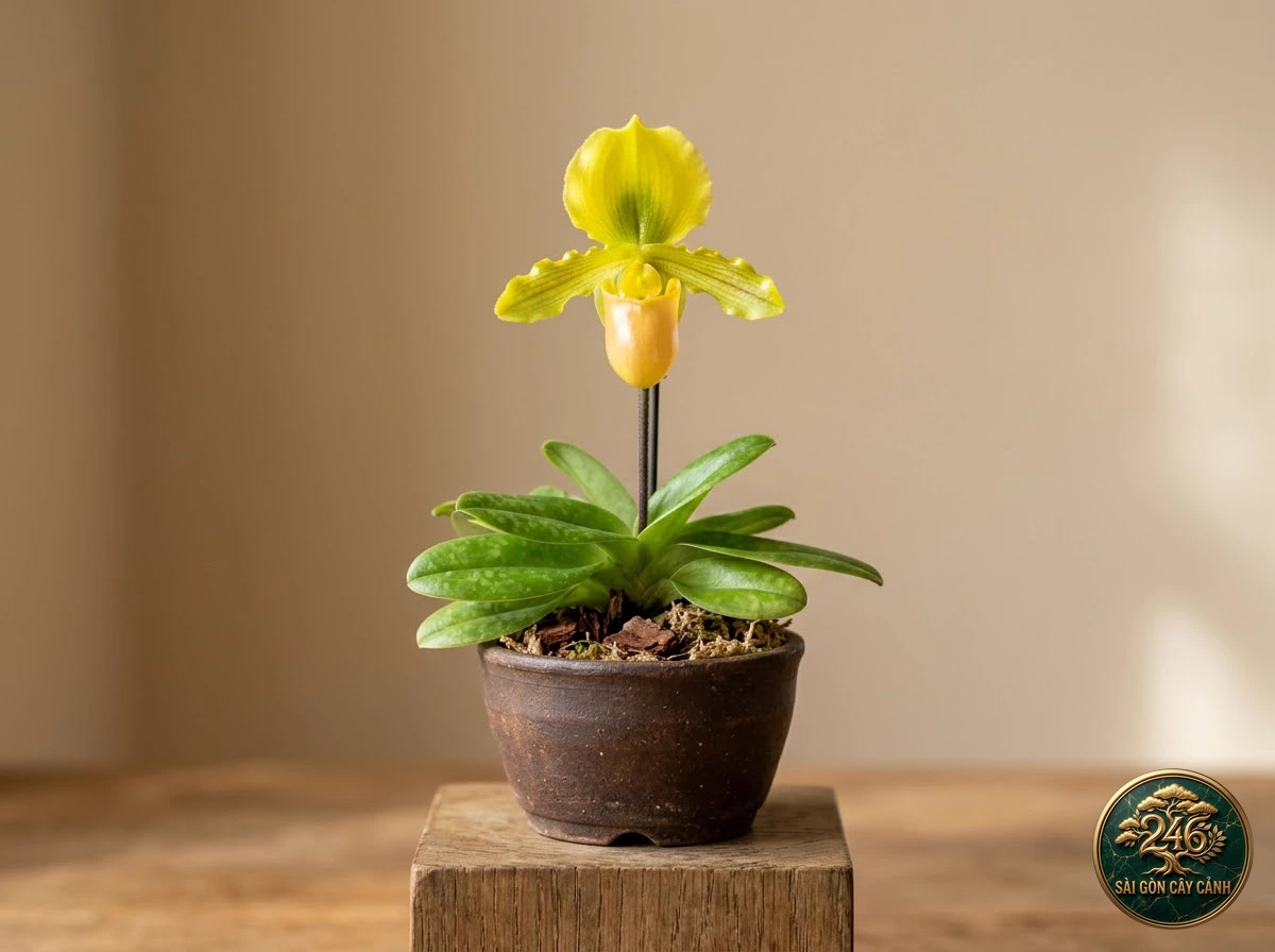 Lan hài vàng tí hon helen (Paphiopedilum helenae) - Chân dung hình thái chuẩn Sài Gòn Cây Cảnh