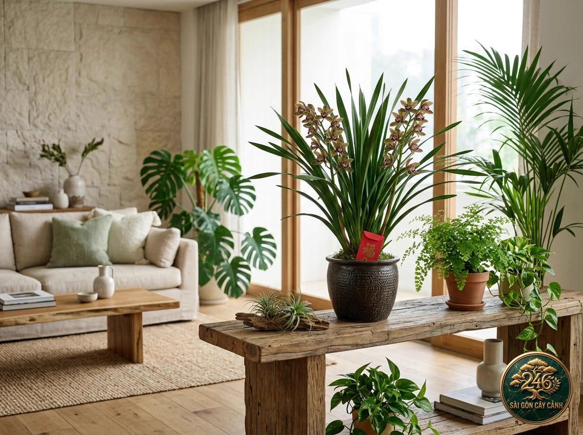 Lan địa lan hoa tết xuân (Cymbidium sinense) - Ứng dụng không gian chuẩn Sài Gòn Cây Cảnh