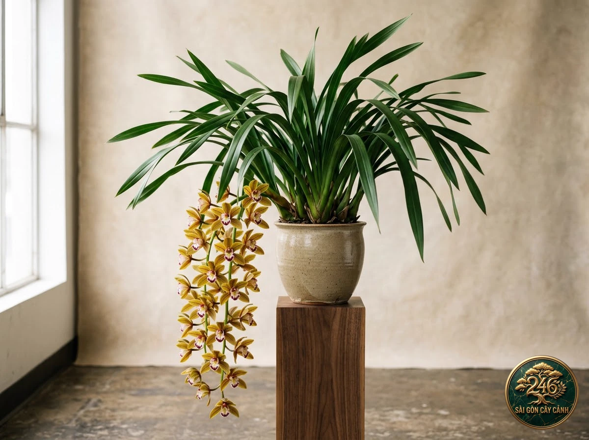 Finlayson's cymbidium (Cymbidium finlaysonianum) - Identification close-up Saigon Cay Canh standard