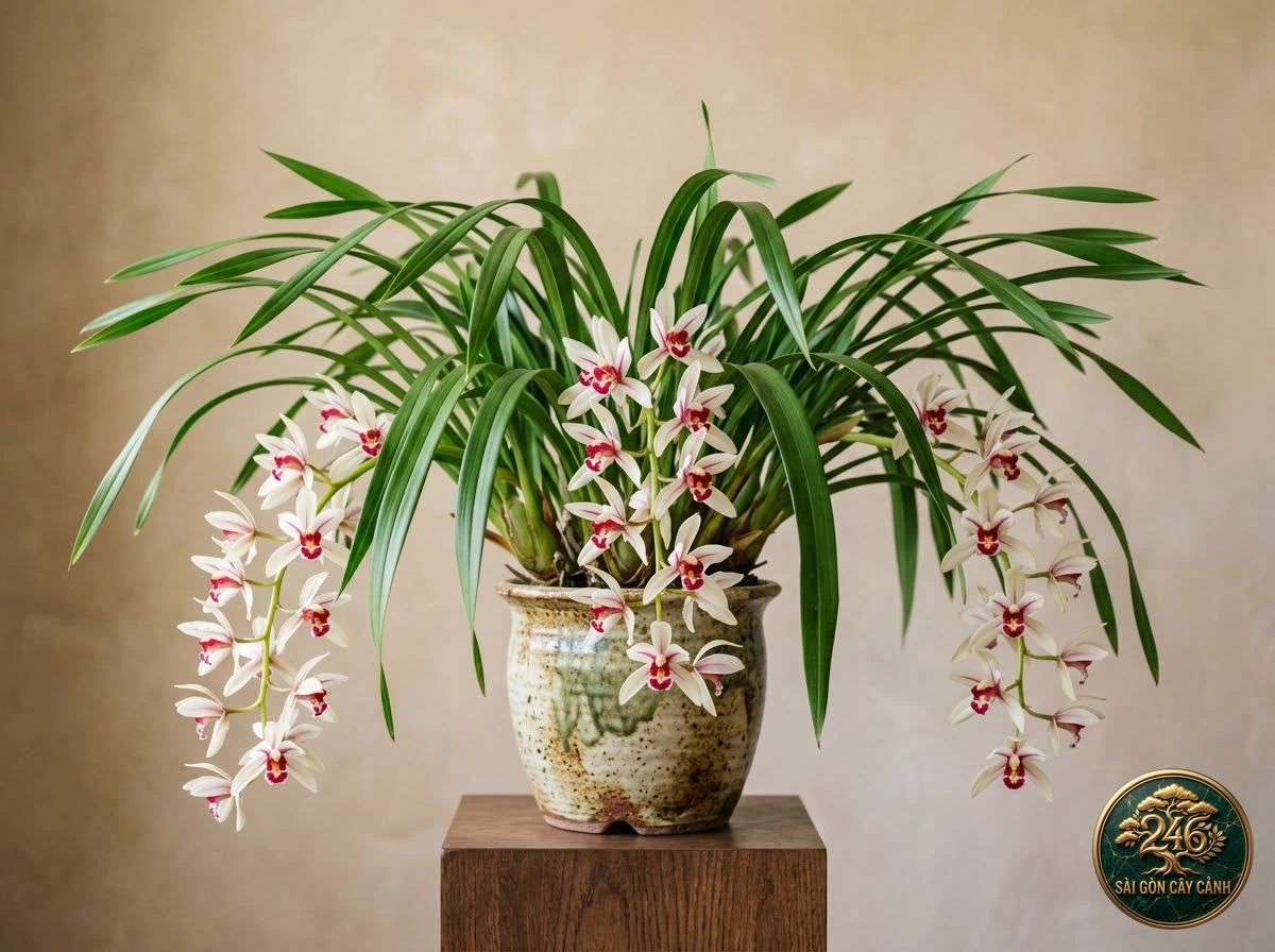 Lan kiếm bạch ngọc đỏ day (Cymbidium dayanum) - Đặc điểm nhận diện chuẩn Sài Gòn Cây Cảnh