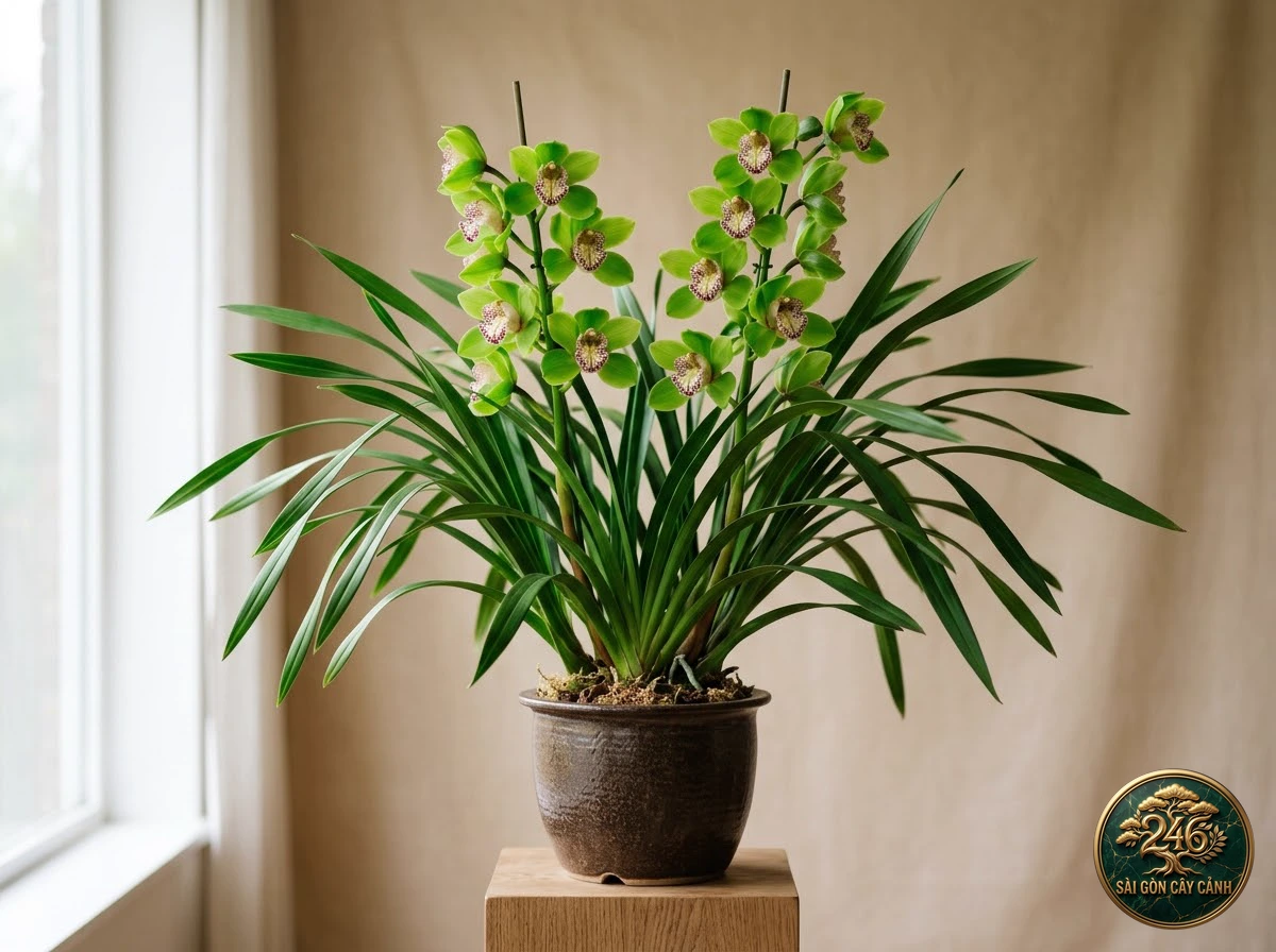 Lan địa lan hoa xanh ngọc hooker (Cymbidium hookerianum) - Chân dung hình thái chuẩn Sài Gòn Cây Cảnh