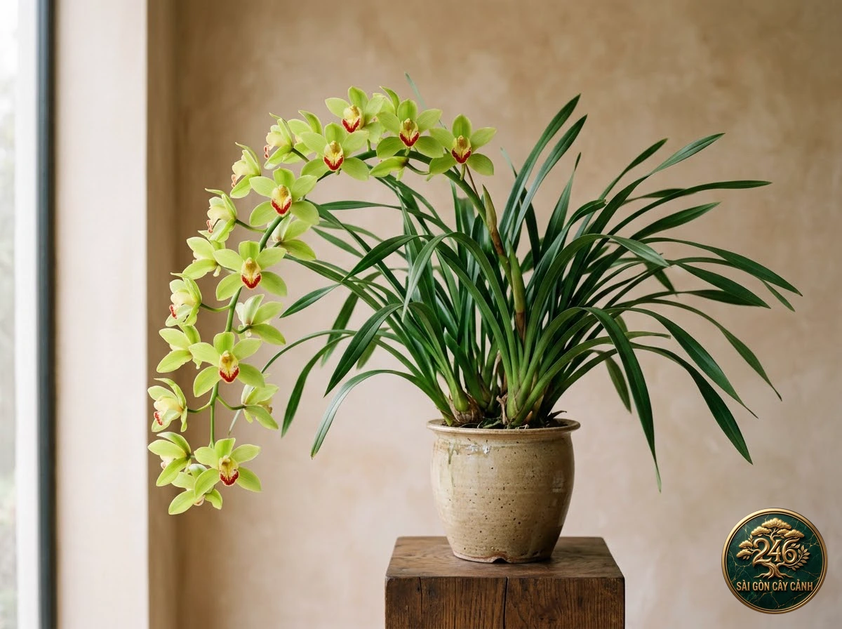 Low's cymbidium (Cymbidium lowianum) - Identification close-up Saigon Cay Canh standard