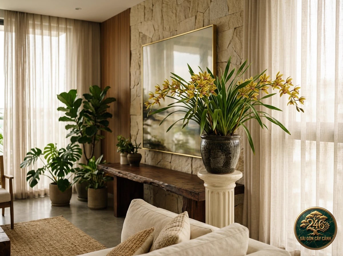 Lan địa lan cánh xanh chữ v low (Cymbidium lowianum) - Chân dung hình thái chuẩn Sài Gòn Cây Cảnh