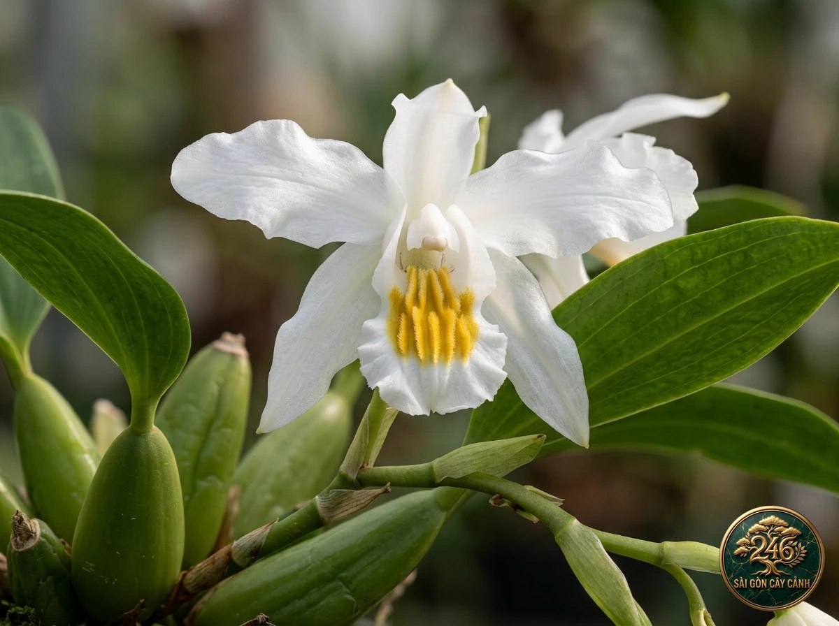 Crested coelogyne (Coelogyne cristata) - Identification close-up Saigon Cay Canh standard