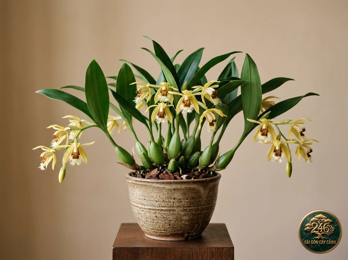 Lan hoàng thảo môi tua mini (Coelogyne fimbriata) - Chân dung hình thái chuẩn Sài Gòn Cây Cảnh
