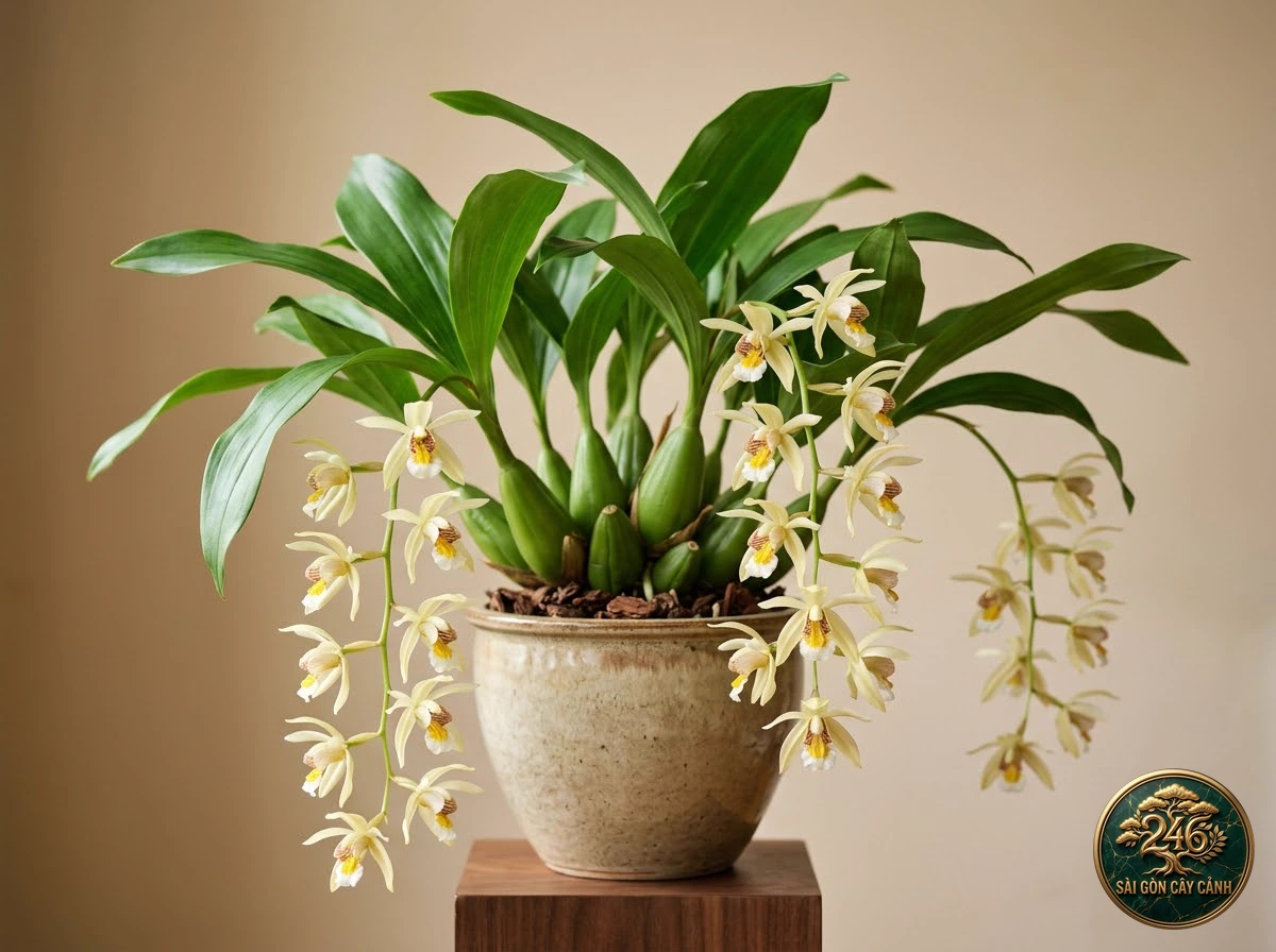 Lan thanh đạm hoa rủ thơm ngát (Coelogyne flaccida) - Chân dung hình thái chuẩn Sài Gòn Cây Cảnh