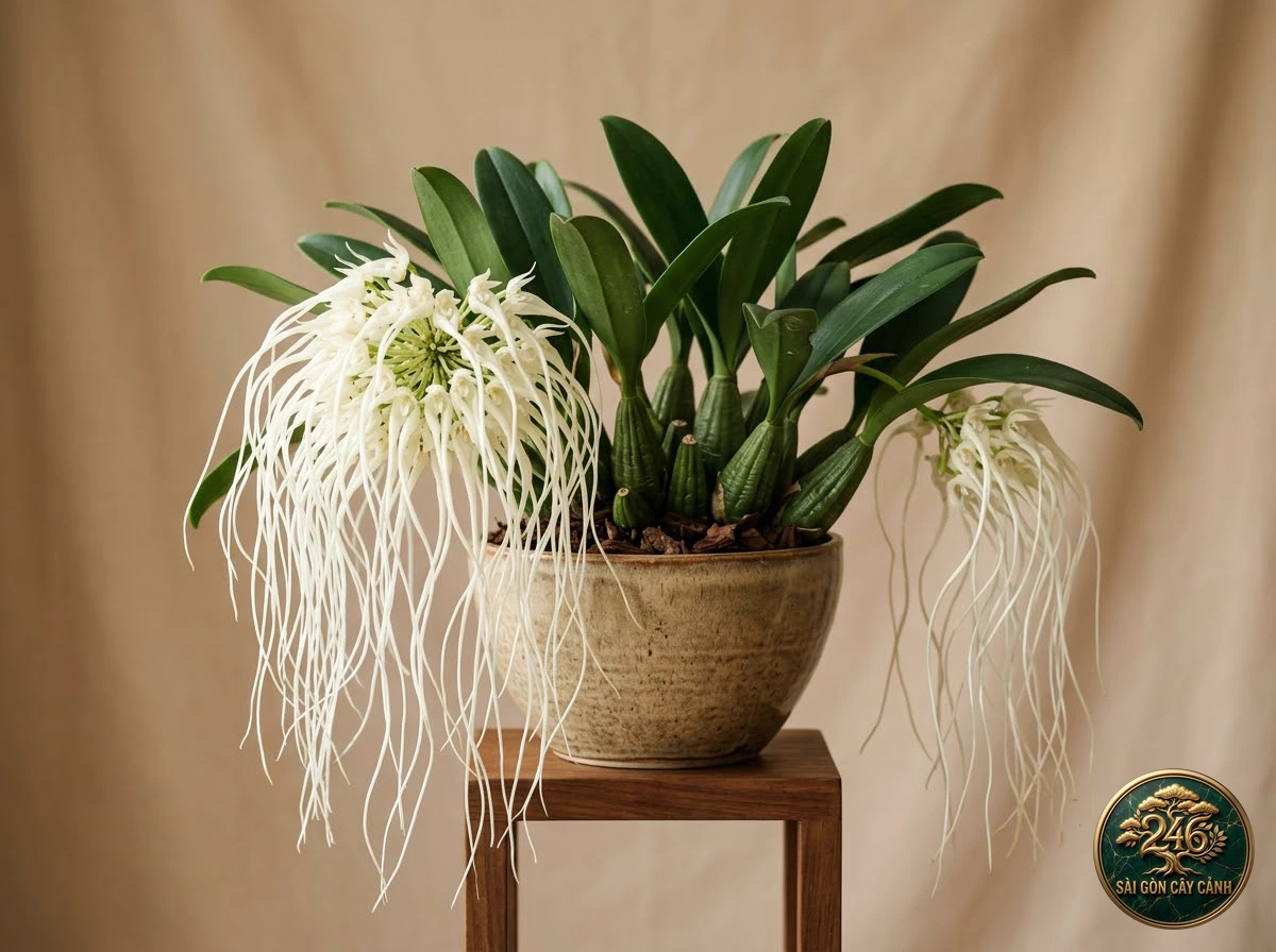 Lan lọng tóc tiên trắng medusa (Bulbophyllum medusae) - Chân dung hình thái chuẩn Sài Gòn Cây Cảnh