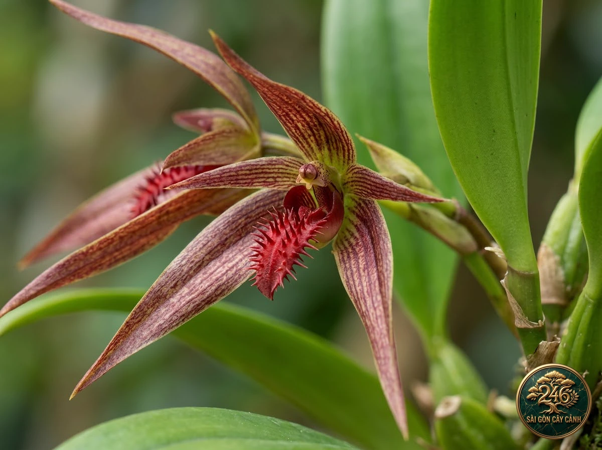 Hedgehog-lip bulbophyllum (Bulbophyllum echinolabium) - Identification close-up Saigon Cay Canh standard