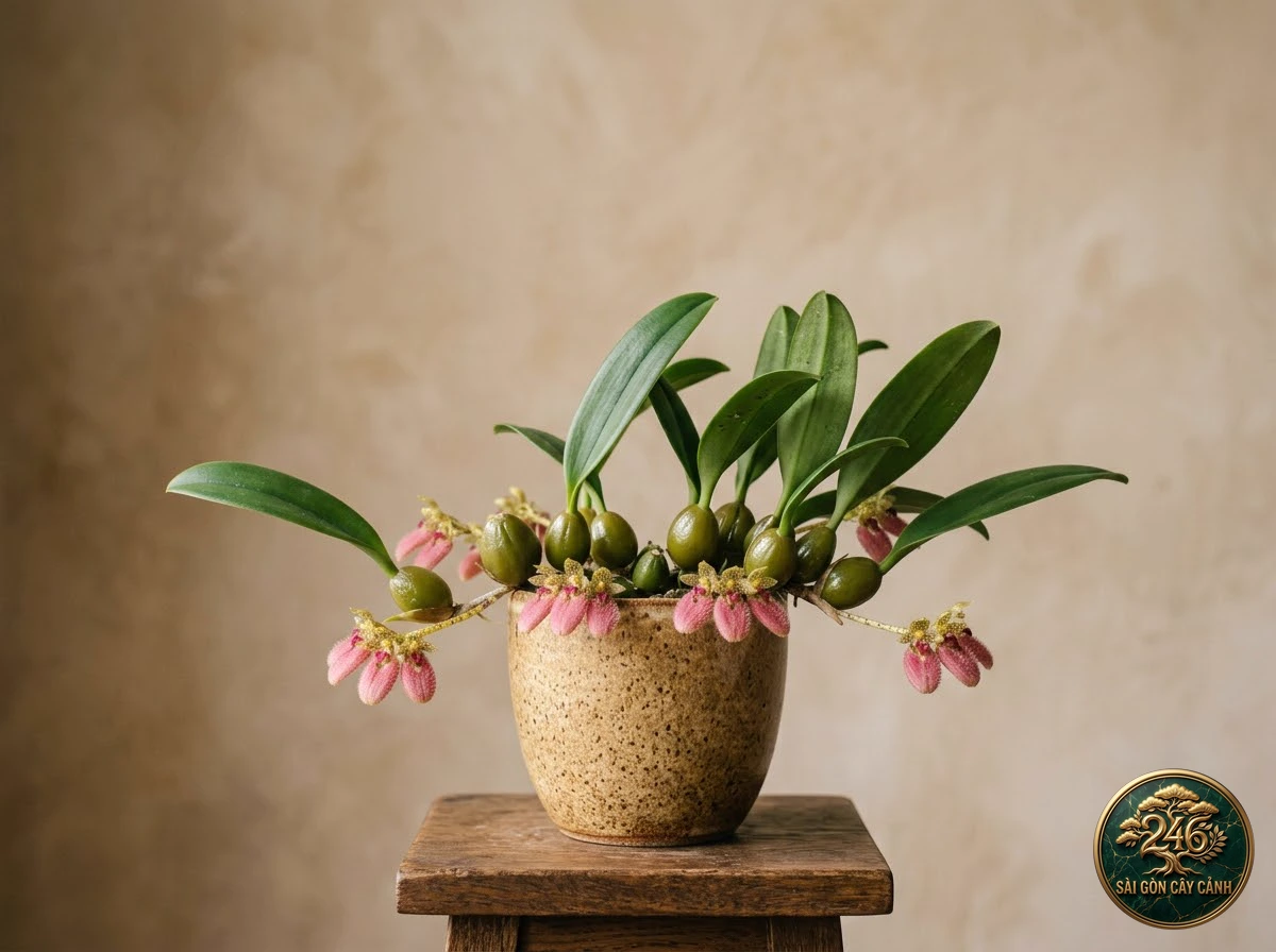 Lan lọng môi lông dâu tây thơm (Bulbophyllum lasiochilum) - Chân dung hình thái chuẩn Sài Gòn Cây Cảnh