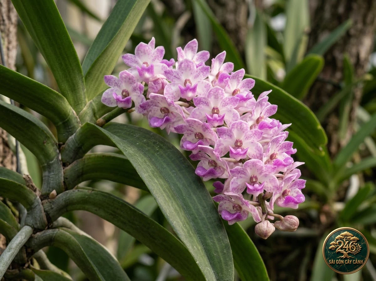 Foxtail orchid retusa (Rhynchostylis retusa) - Identification close-up Saigon Cay Canh standard