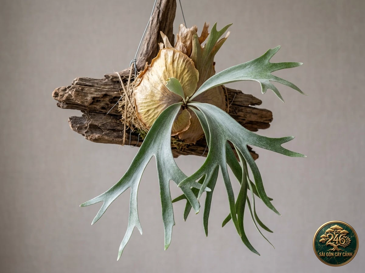 Cây ổ rồng gạc nai phân nhánh (Platycerium bifurcatum) - Chân dung hình thái chuẩn Sài Gòn Cây Cảnh