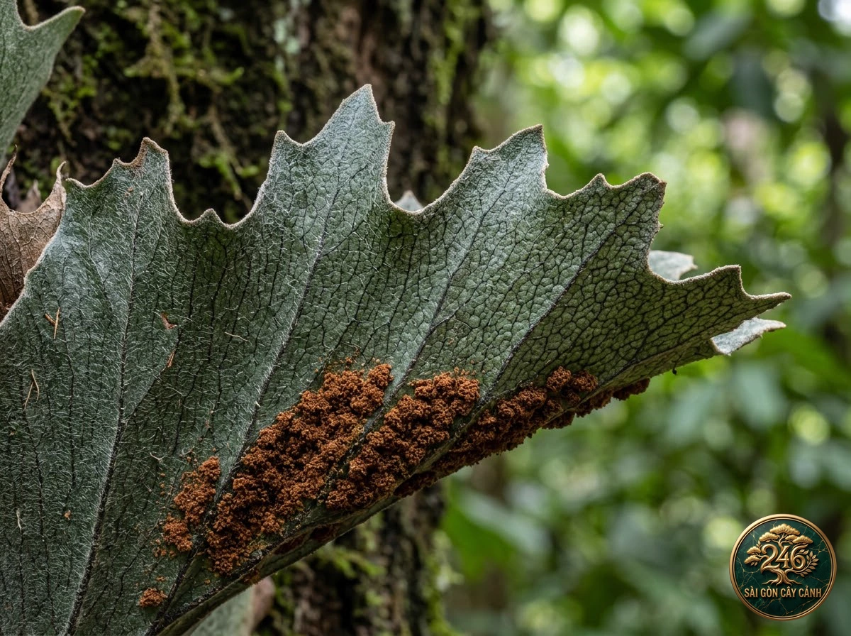 Holttum's staghorn fern (Platycerium holttumii) - Identification close-up Saigon Cay Canh standard