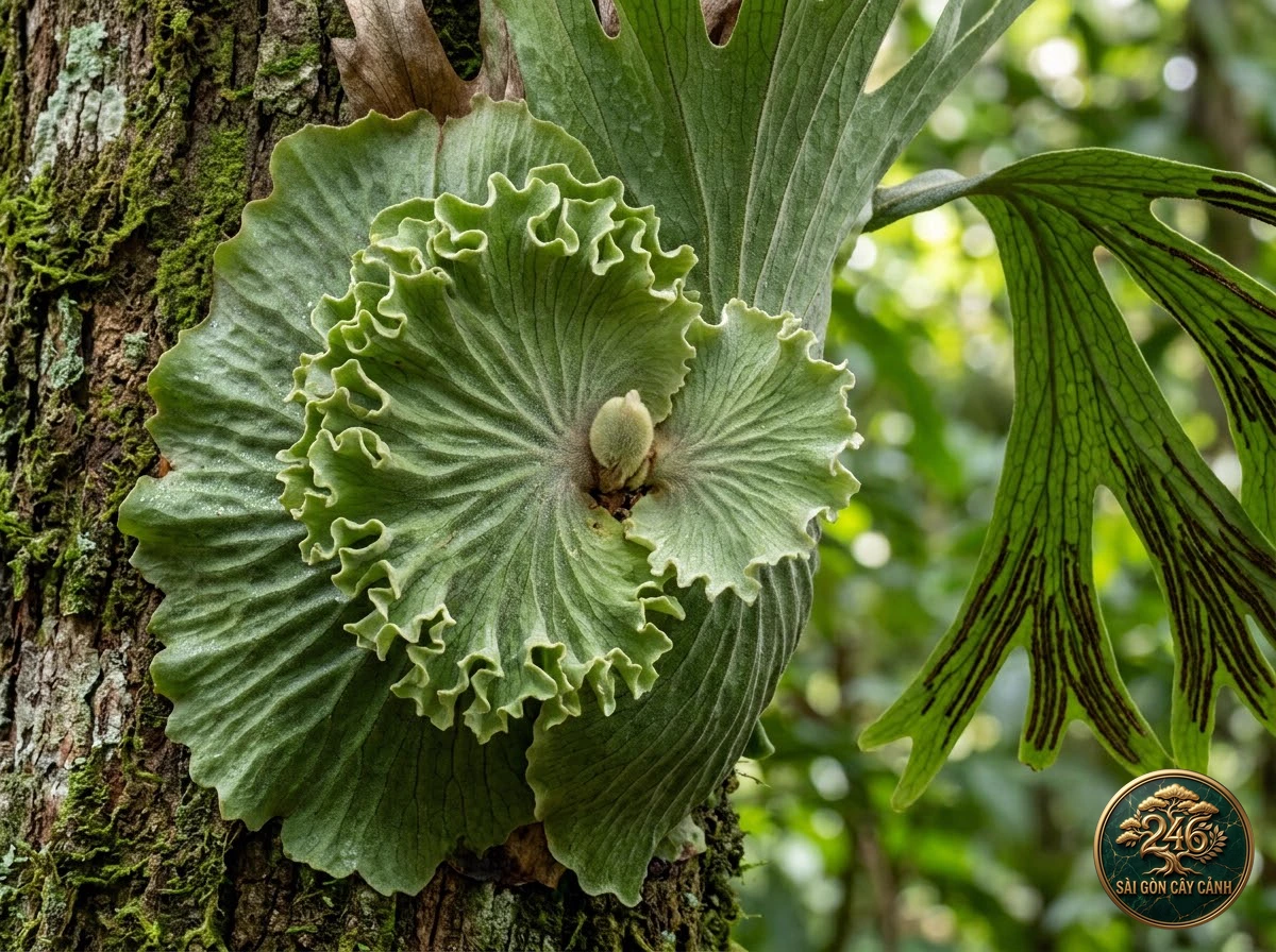 Queen staghorn fern (Platycerium wandae) - Identification close-up Saigon Cay Canh standard