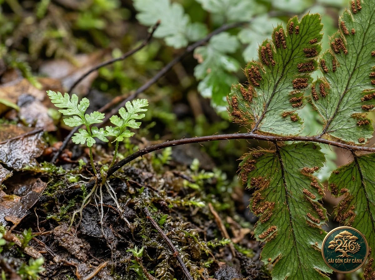 Walking maidenhair fern (Adiantum caudatum) - Identification close-up Saigon Cay Canh standard