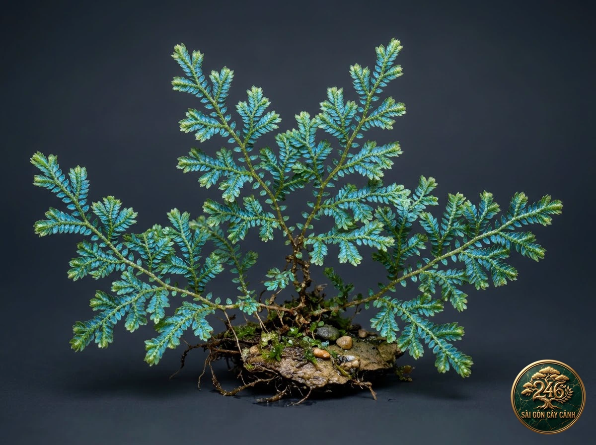 Cây rêu phát quang xanh lam cầu vồng (Selaginella uncinata) - Chân dung hình thái chuẩn Sài Gòn Cây Cảnh