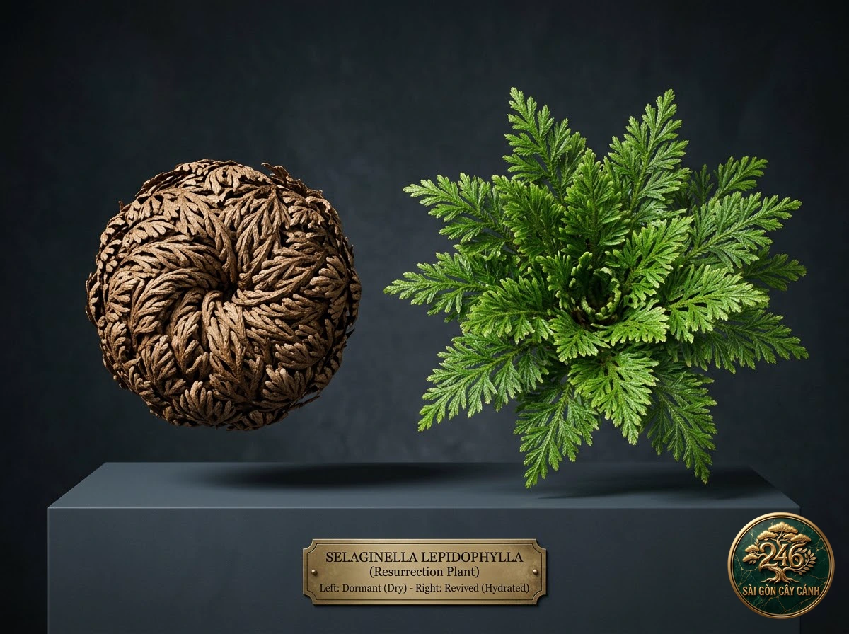 Cây hoa trường sinh hoàn hồn sống lại (Selaginella lepidophylla) - Chân dung hình thái chuẩn Sài Gòn Cây Cảnh