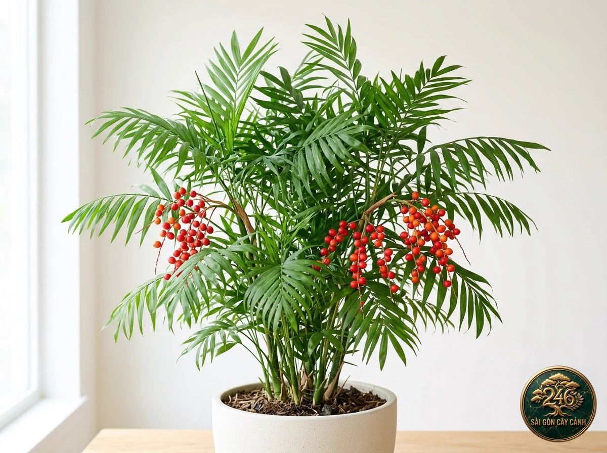 Cau trúc trái đỏ quả ngọc (Chamaedorea microspadix) - Chân dung hình thái chuẩn Sài Gòn Cây Cảnh