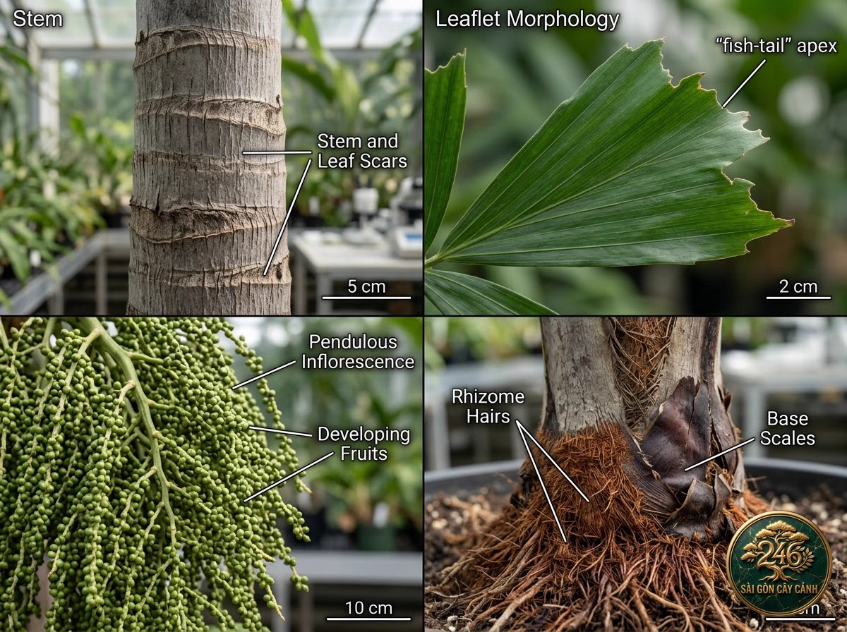 Solitary fishtail palm (Caryota urens) - Identification close-up Saigon Cay Canh standard