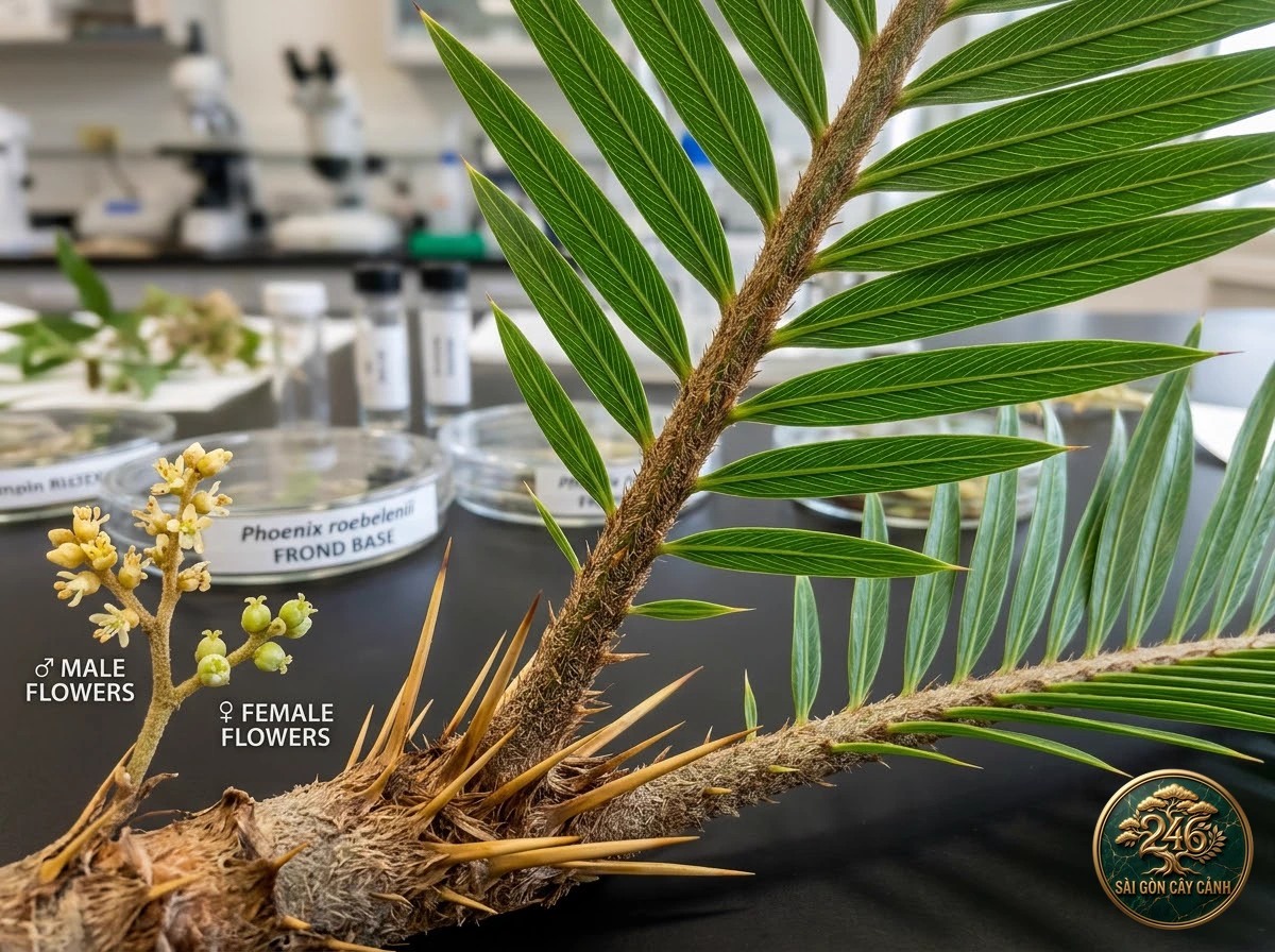 Pygmy date palm (Phoenix roebelenii) - Identification close-up Saigon Cay Canh standard
