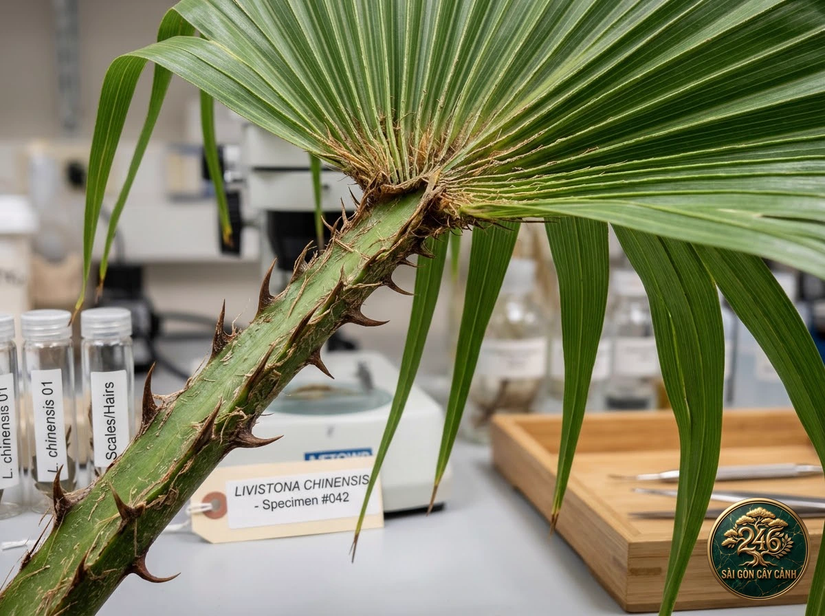 Chinese fan palm (Livistona chinensis) - Identification close-up Saigon Cay Canh standard
